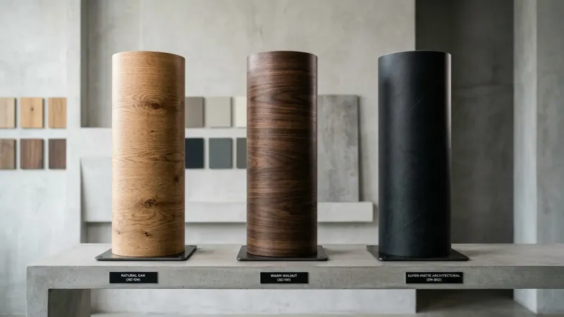 Eco-friendly recyclable decorative PVC membrane foil rolls and material swatches