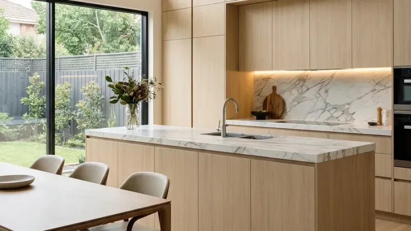 Precision-laminated 3D seamless wood grain cabinetry and architectural doors