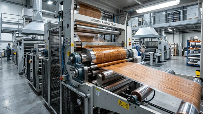Multi-cylinder color rotogravure printing units applying lightfast pigments