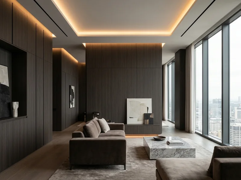 Japanese Teak architectural foil in luxury hotel suite interior