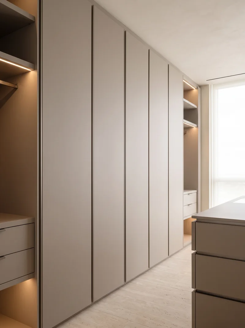 Agencement intérieur et rangements sur mesure en film Latte 505