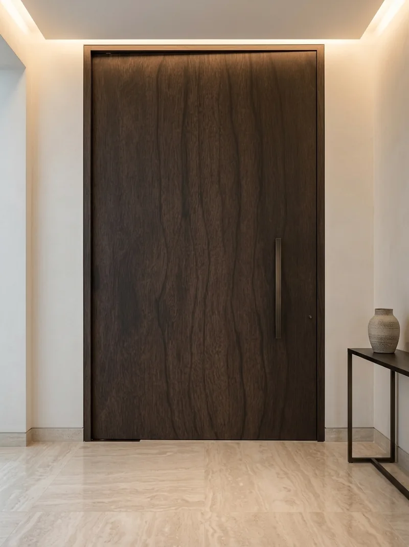 Porte d'intérieur moderne habillée de film Noyer Américain Moka Soft