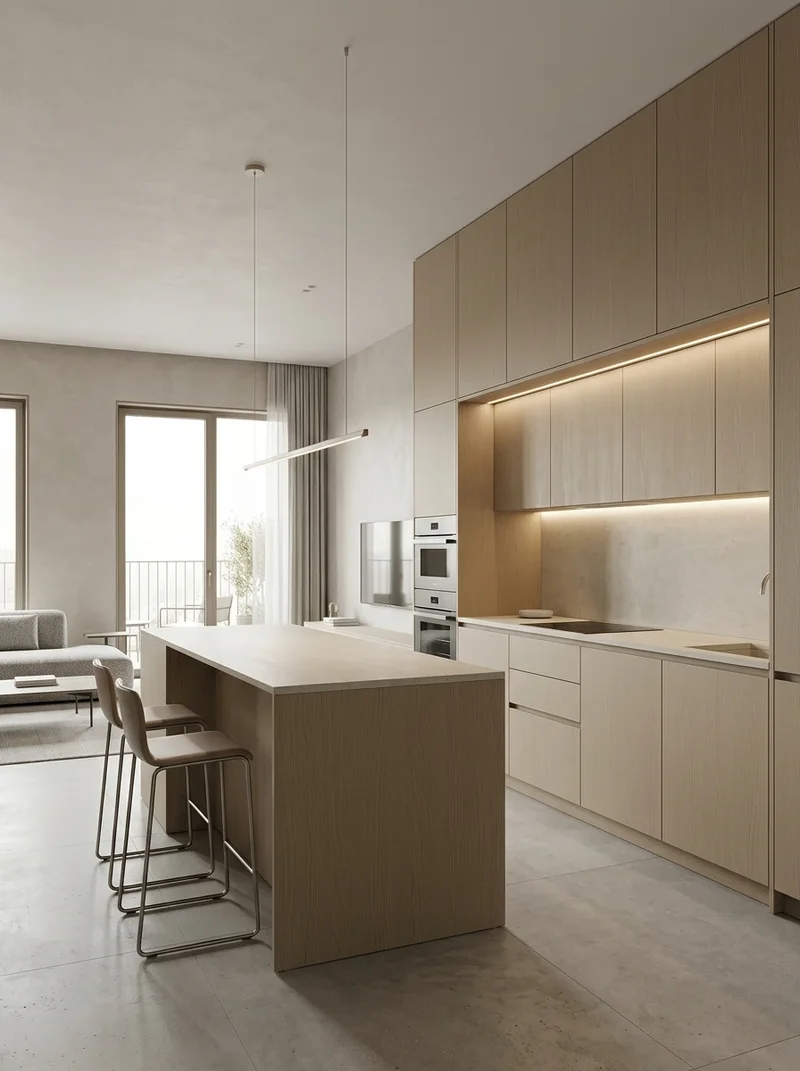 Monkto Oak foil in warm bespoke kitchen and interior joinery
