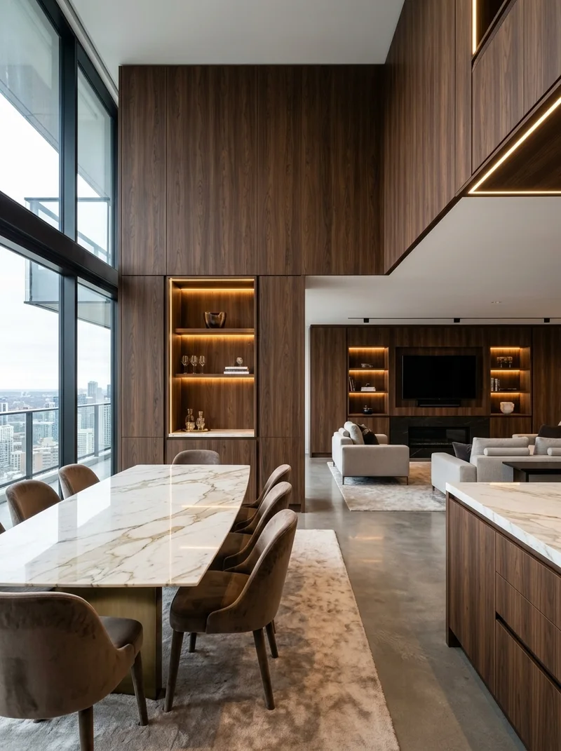 Walnut foil in custom architectural millwork and cabinetry