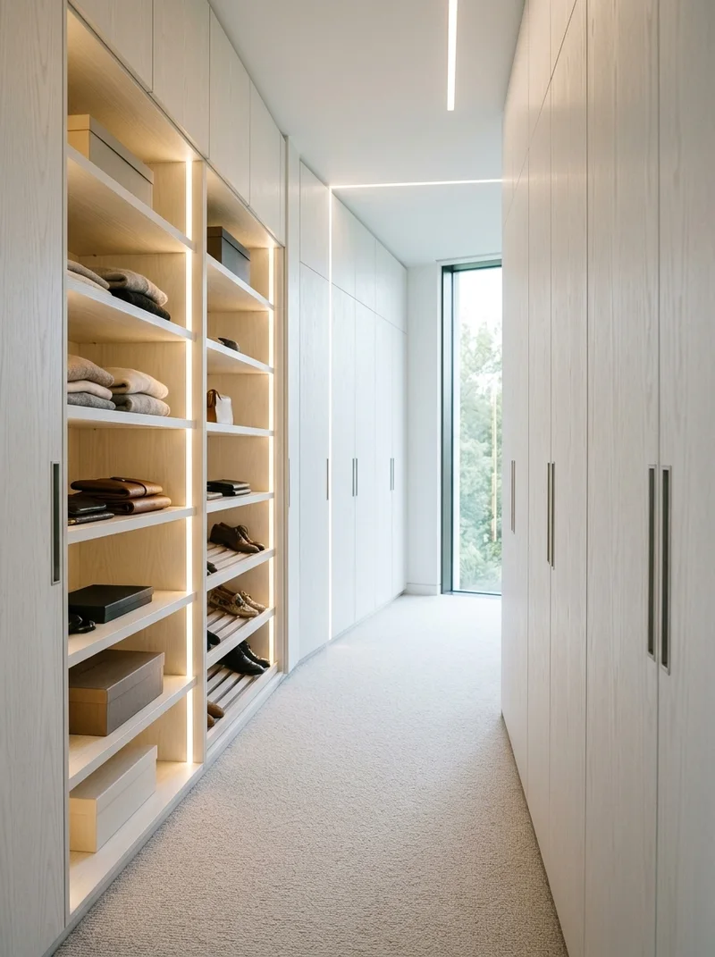 White Ash foil in modern bright bedroom and custom cabinetry