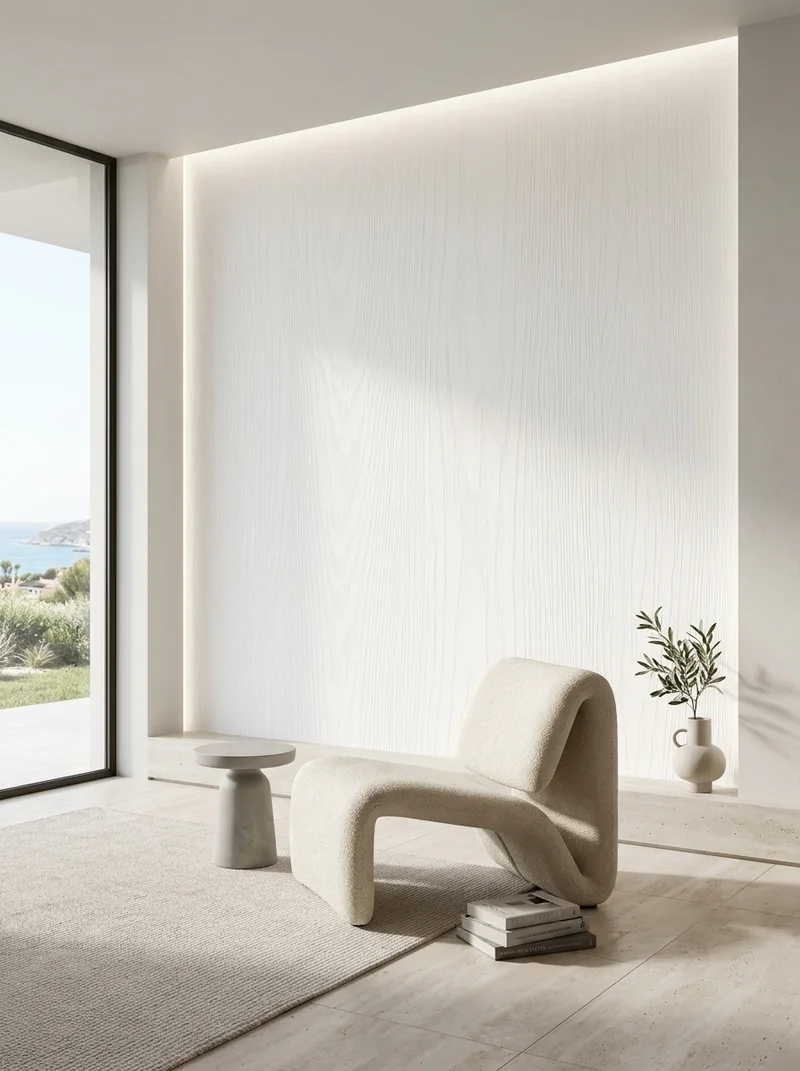 White Relief 3D foil on modern architectural feature wall paneling